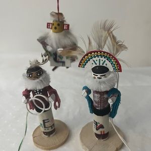 Vintage Southwest Native American Hand Carved Wood Kachina Dolls Trio Signed R G